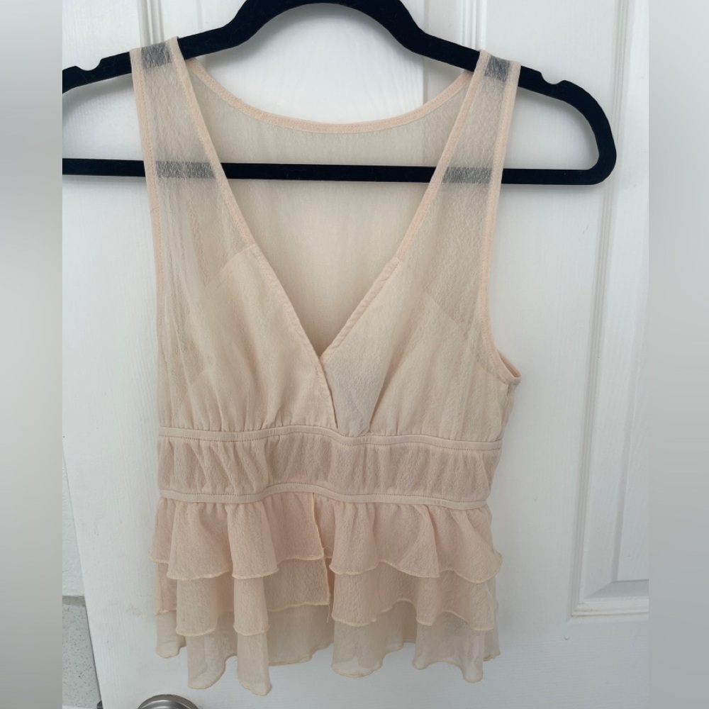Urban Revivo Cream Ruffle Peplum Tank Top US 4
